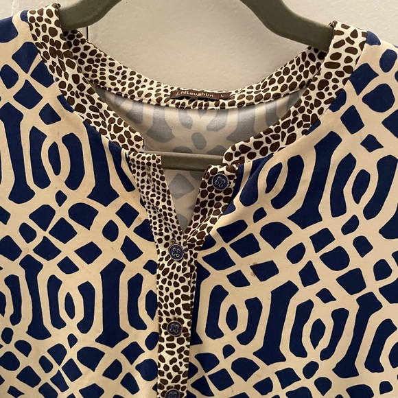 J. McLaughlin Biscayne Banded Collar Tunic Navy and Beige Size L - Picture 2 of 6